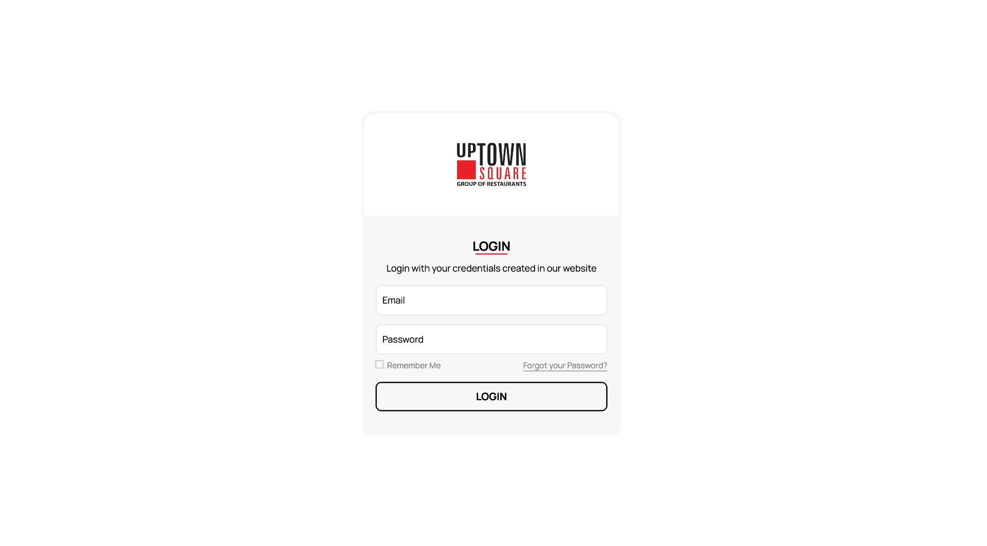 Uptown Square ordering platform login screen