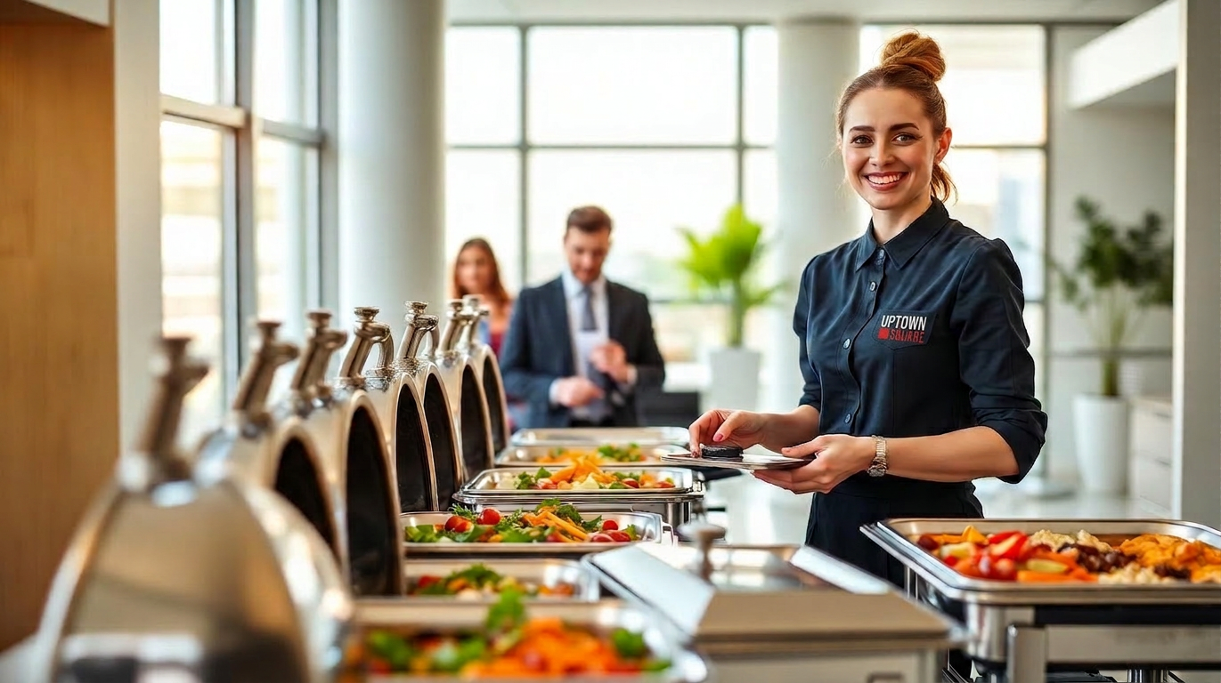 Bright office buffet served by a friendly catering attendant in Limassol