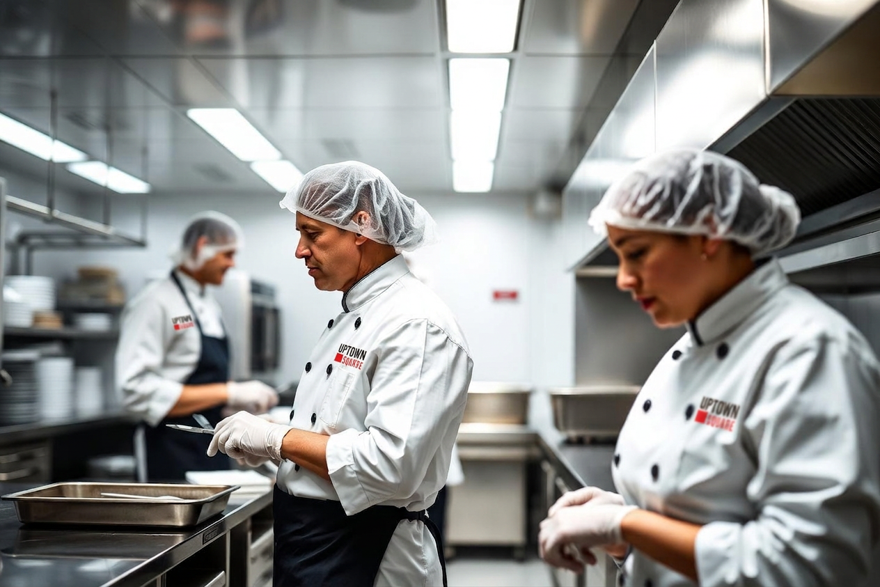 Chefs in a spotless ISO-certified production kitchen